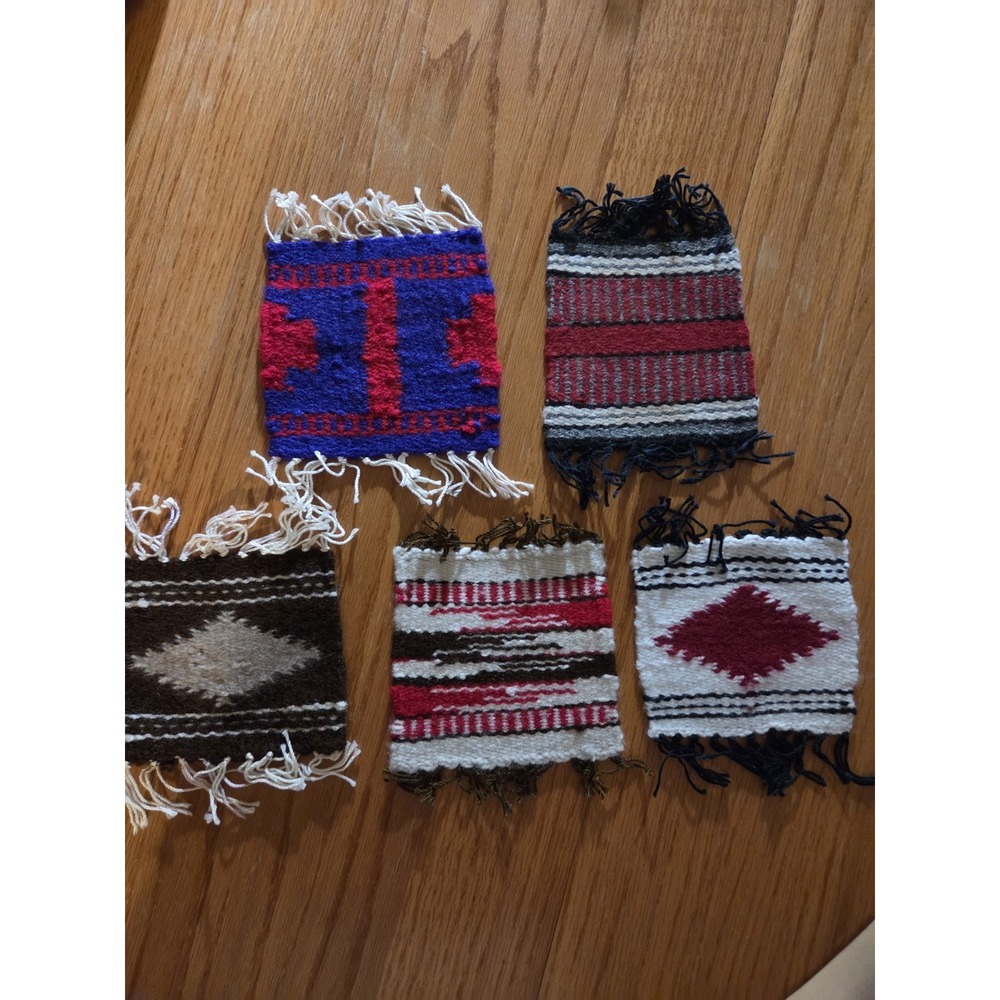 Handwoven Aztez Wool Coasters on foot loom in Mexico 4x5 Set of 5
